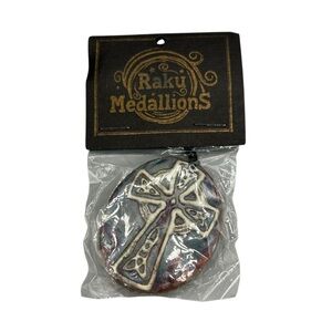 Raku Ceramic Medallion Cross Pendant Mexico New